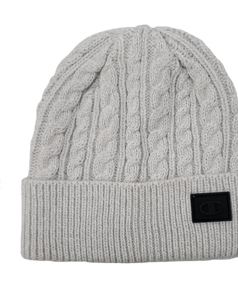 Front of a model wearing a size one-size-fits-all Broadcast Cuff Beanie In White Grey in White Grey by Champion. | dia_product_style_image_id:350224